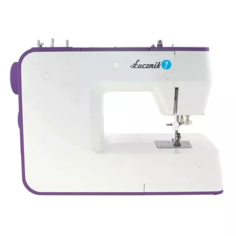 Máquina de costura Lucznik Teresa portátil leve – modelo Teresa, máquina de costura doméstica elétrica, funções básicas de pontos, branco-violeta