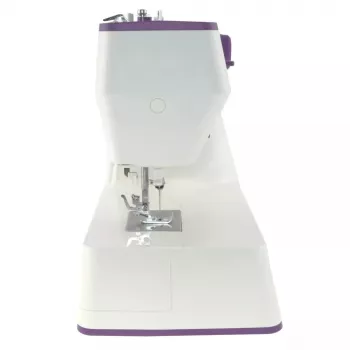 Máquina de costura Lucznik Teresa portátil leve – modelo Teresa, máquina de costura doméstica elétrica, funções básicas de pontos, branco-violeta