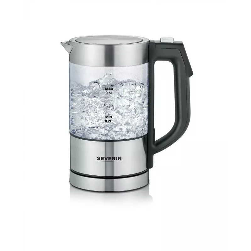 Chaleira elétrica SEVERIN WK3458, 0,5 L, 1100 W, Vidro e aço inoxidável, 5 definições de temperatura, sem fios