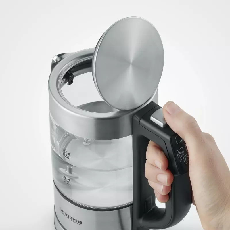 Chaleira elétrica SEVERIN WK3458, 0,5 L, 1100 W, Vidro e aço inoxidável, 5 definições de temperatura, sem fios