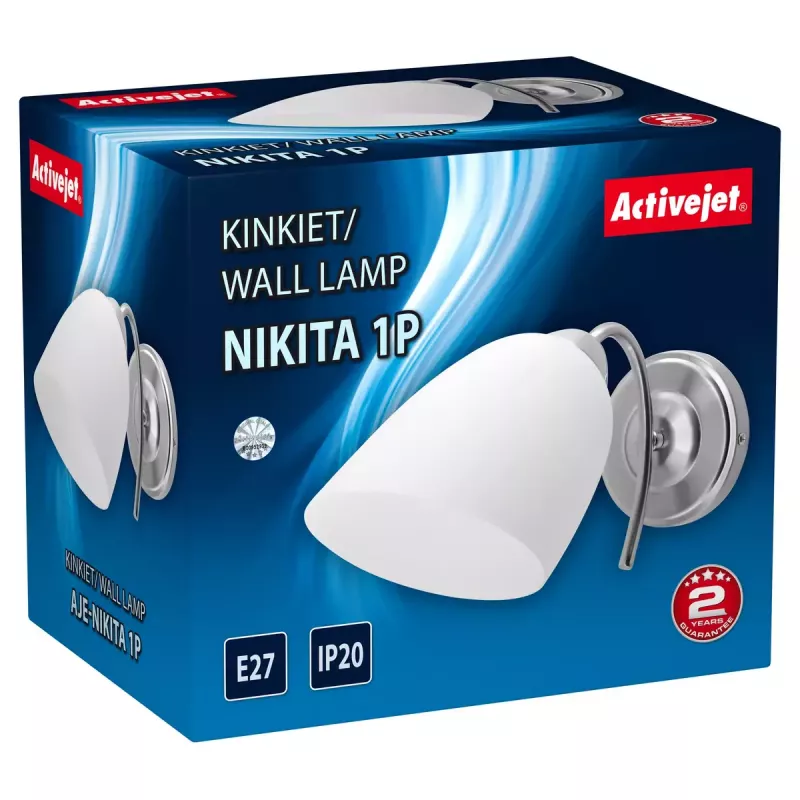 Candeeiro de parede ActiveJet NIKITA níquel E27 um foco, abajur redondo em metal, IP20, 220–240 V, máx. 60 W