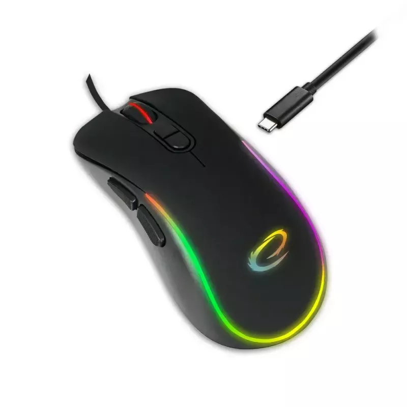 Rato gaming ESPERANZA EGM303 USB Type-C, ótico 2400 DPI, 7 botões, RGB, para destros, preto