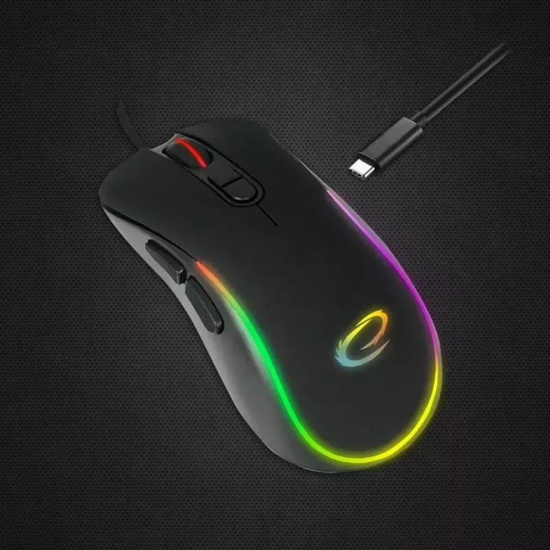 Rato gaming ESPERANZA EGM303 USB Type-C, ótico 2400 DPI, 7 botões, RGB, para destros, preto