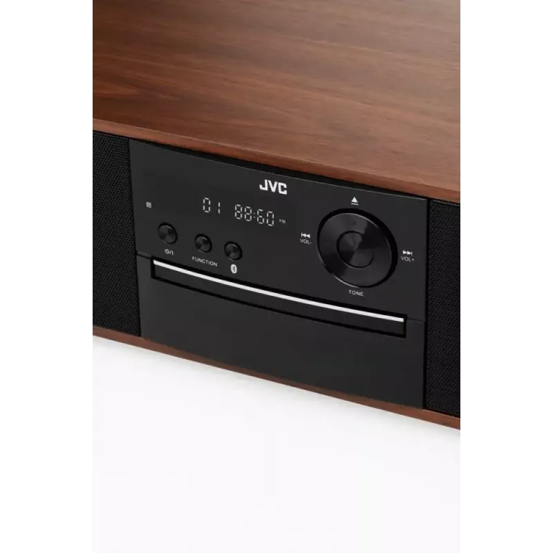 Mini-cadeia de música JVC RD-E761, 2x8 W RMS, Bluetooth 4.2, USB, CD, FM, caixa em madeira, preto