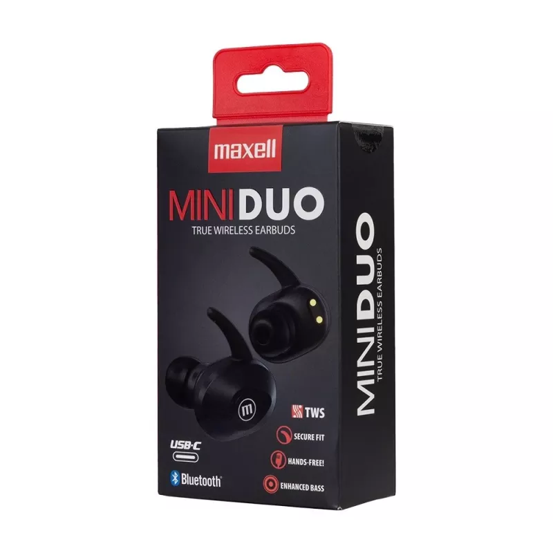 MAXELL MINI DUO Auscultadores sem fios in-ear com estojo de carregamento preto