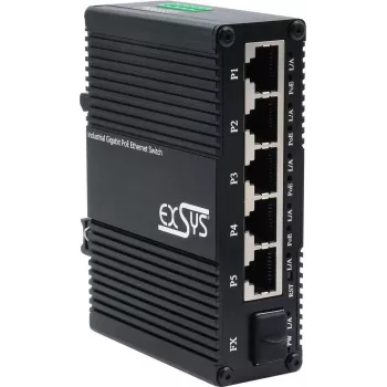 Switch Exsys EX-62030MPOE-SFP — Mini Switch Gigabit 5+1 PoE+ Web-Managed com 5 Gigabit + 1 SFP
