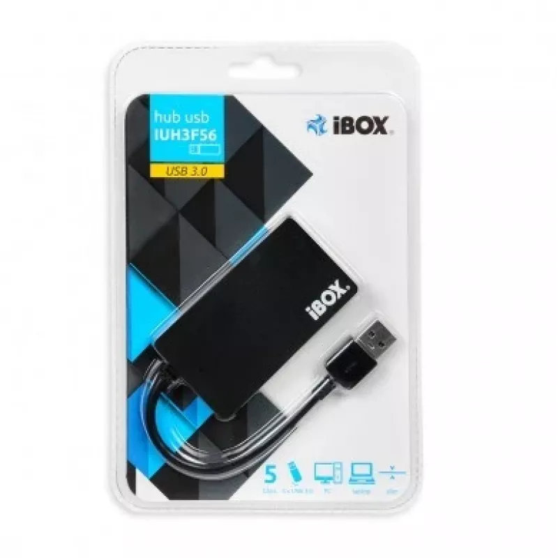 Hub de interface iBox IUH3F56 USB 3.2 Gen 1 (3.1 Gen 1) Type-A 5000 Mbit/s Preto