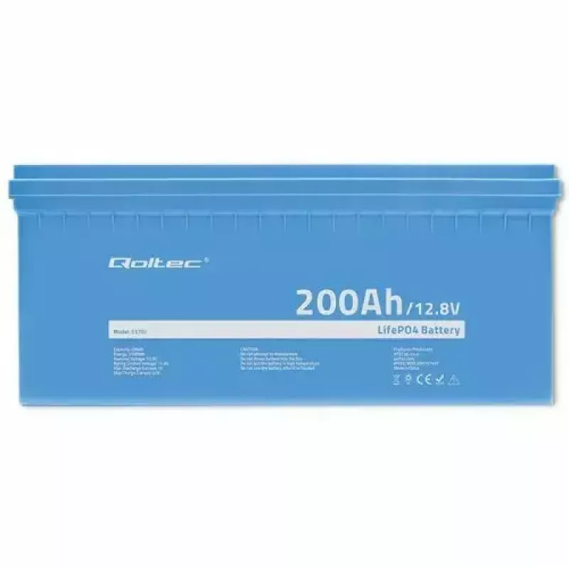 Bateria de veículo Qoltec 53707 Lítio-Ferro-Fosfato 200 Ah 12,8 V