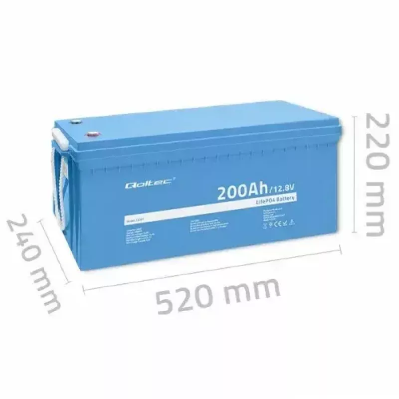 Bateria de veículo Qoltec 53707 Lítio-Ferro-Fosfato 200 Ah 12,8 V