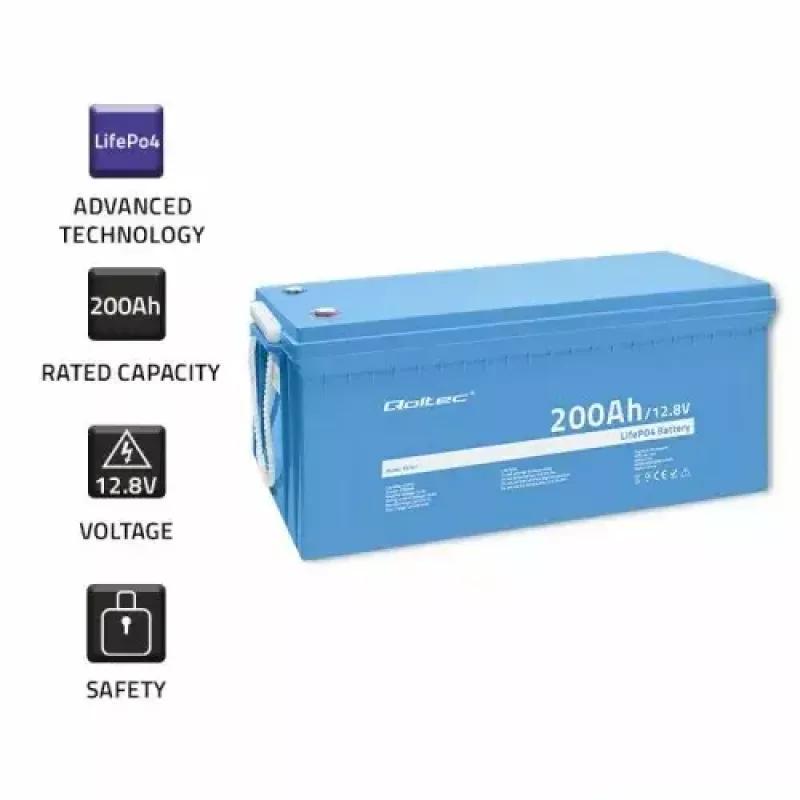 Bateria de veículo Qoltec 53707 Lítio-Ferro-Fosfato 200 Ah 12,8 V