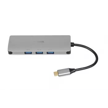 Hub de interface IBOX IUH3RJ4K USB Type-C para USB 3.2 Gen 1 Type-A (3 portas), USB 3.2 Gen 2 Type-C, RJ-45, 5000 Mbit/s, Prateado