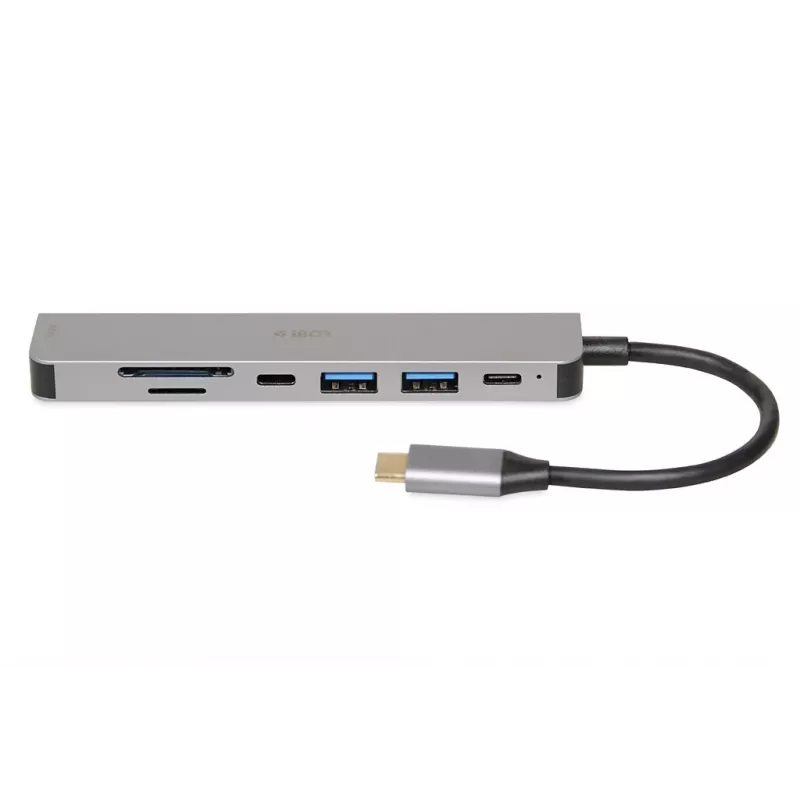 Docking hub IBOX IUH3SL4K USB Type-C 5 Gbit/s, HDMI 4K@30Hz, PD até 100 W, 2x USB-A, 2x USB-C, leitor de cartões, Prateado