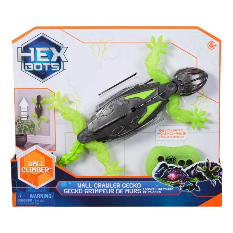 HEX BOTS | Robô lagarto gecko RC interativo de parede | Verde/Cinzento