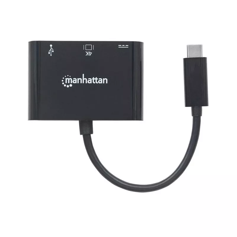 Dock/Hub USB-C Manhattan, Portas (x3): HDMI, USB-A e USB-C, 5 Gbit/s (USB 3.2 Gen1 também conhecido como USB 3.0), com Power Delivery (60W) para a porta USB-C (Nota: fonte de alimentação USB-C adicional e USB-