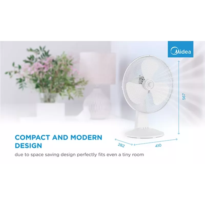 Ventilador de mesa Midea FT40-21M — 40 cm de diâmetro, 3 velocidades, oscilação, 25 W, Branco