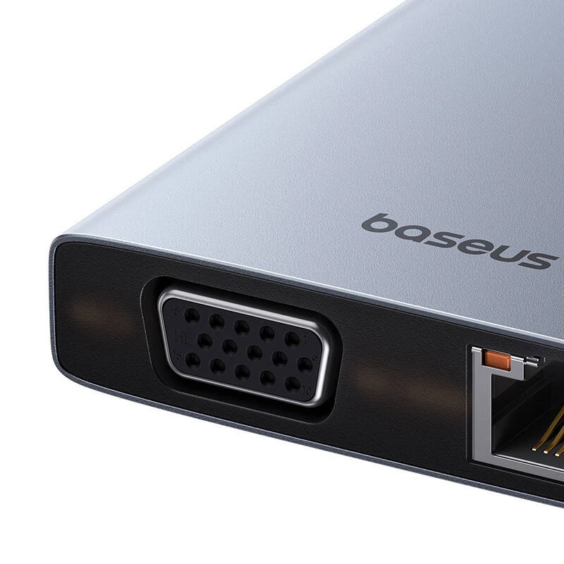 Hub 13in1 Baseus PortalJoy USB-C para HDMI+DP+VGA+C+USB+PD+RJ45+SD/TF+3,5mm (cinzento)