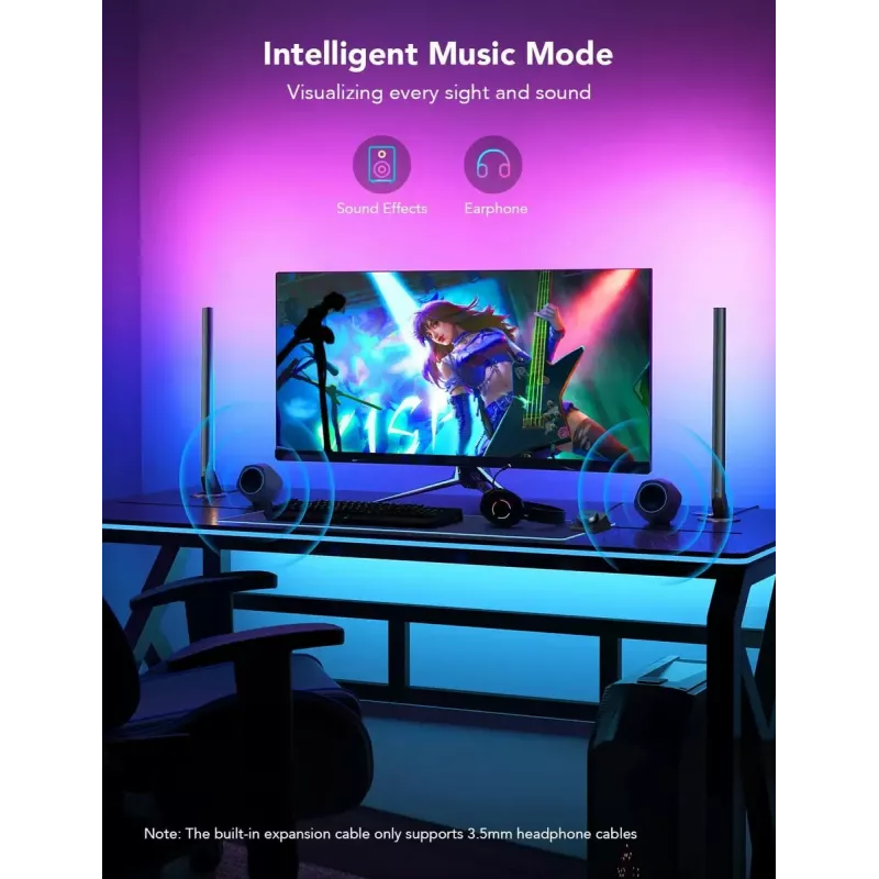 Barras de luz gaming de mesa e suspensas Govee H6047 RGBIC Wi‑Fi, iluminação RGBIC multizona