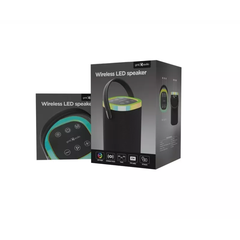 Altifalante portátil GEMBIRD SPK-BT-LED-06, Bluetooth, LED integrado, bateria recarregável