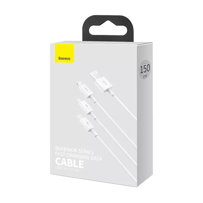 Cabo USB Baseus Superior USB 2.0 1,5 m USB A USB C/Micro USB A/Lightning branco