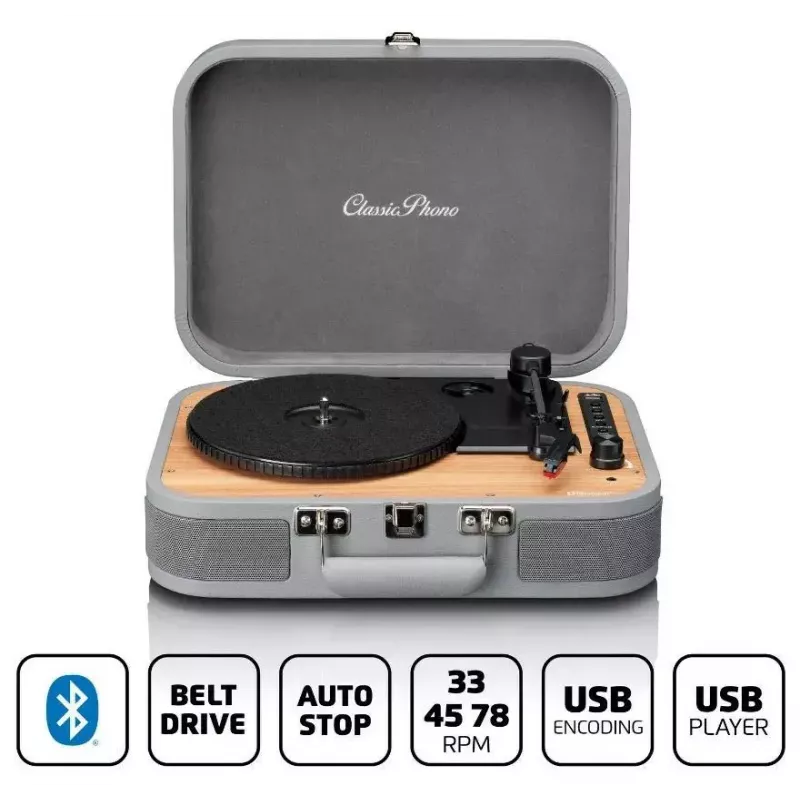 Gira-discos maleta Lenco TT-116GR leitor de vinil portátil com Bluetooth 5.0, USB, AUX, altifalantes incorporados, 4W, suporta discos de 7/10/12 polegadas