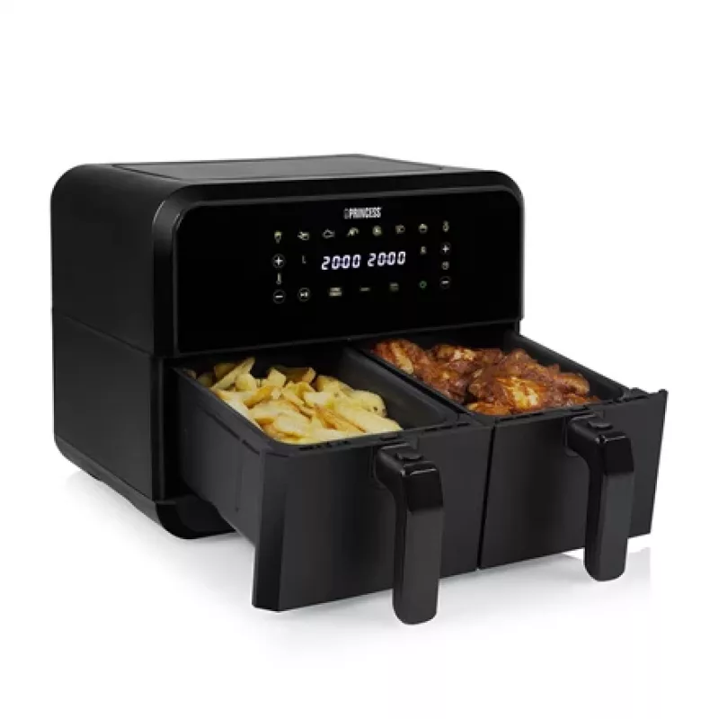 Fritadeira de ar Princess 1.182068.01.001 fritadeira de ar quente de câmara dupla 8 L 2400 W 220 °C Touch LED (preto)