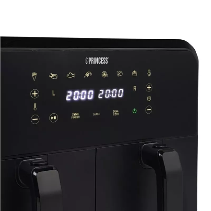 Fritadeira de ar Princess 1.182068.01.001 fritadeira de ar quente de câmara dupla 8 L 2400 W 220 °C Touch LED (preto)