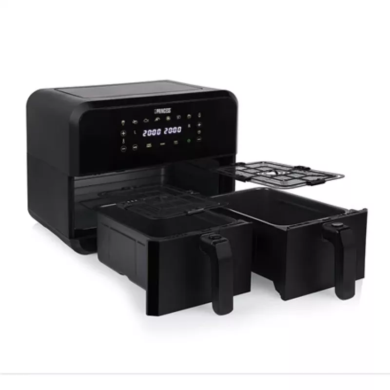 Fritadeira de ar Princess 1.182068.01.001 fritadeira de ar quente de câmara dupla 8 L 2400 W 220 °C Touch LED (preto)