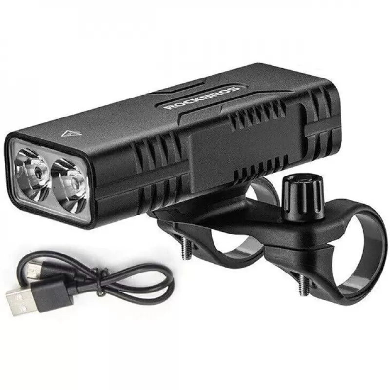 Rockbros luz de bicicleta com função de power bank + cabo de USB-C para USB-A, 850 lm, preto