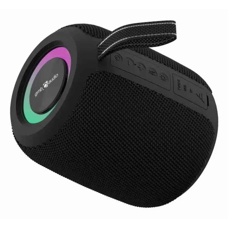 Altifalante portátil mono GEMBIRD GMB Audio SPK-BT-LED-05-BK — 8 W RMS, driver de 6,6 cm, Bluetooth, suporte MicroSD, cilindro preto