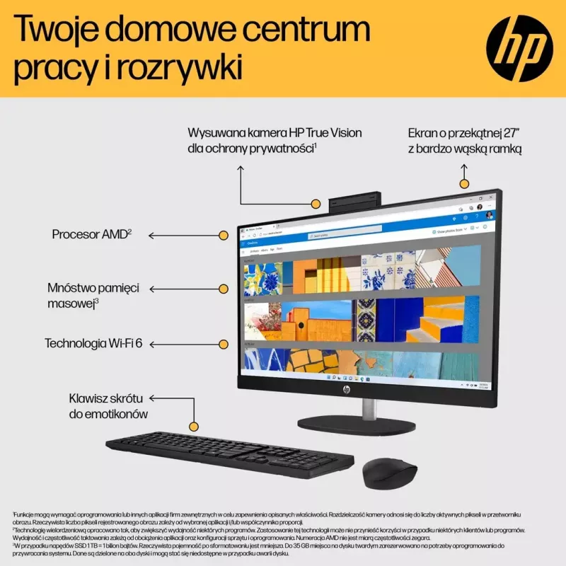 PC All-in-One HP 27-cr0222nw — HP All-in-One desktop com AMD Ryzen 7 7730U, 16 GB RAM, 512 GB SSD, 27 polegadas FHD, Windows 11 Home, Wi‑Fi 6