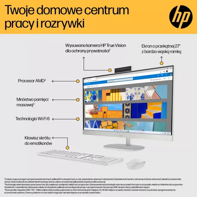PC All-in-One HP 27-cr0232nw — AMD Ryzen 5 7520U, 16GB RAM, 512GB SSD, 27 polegadas FHD, Windows 11 Home, Wi‑Fi 6 (branco)