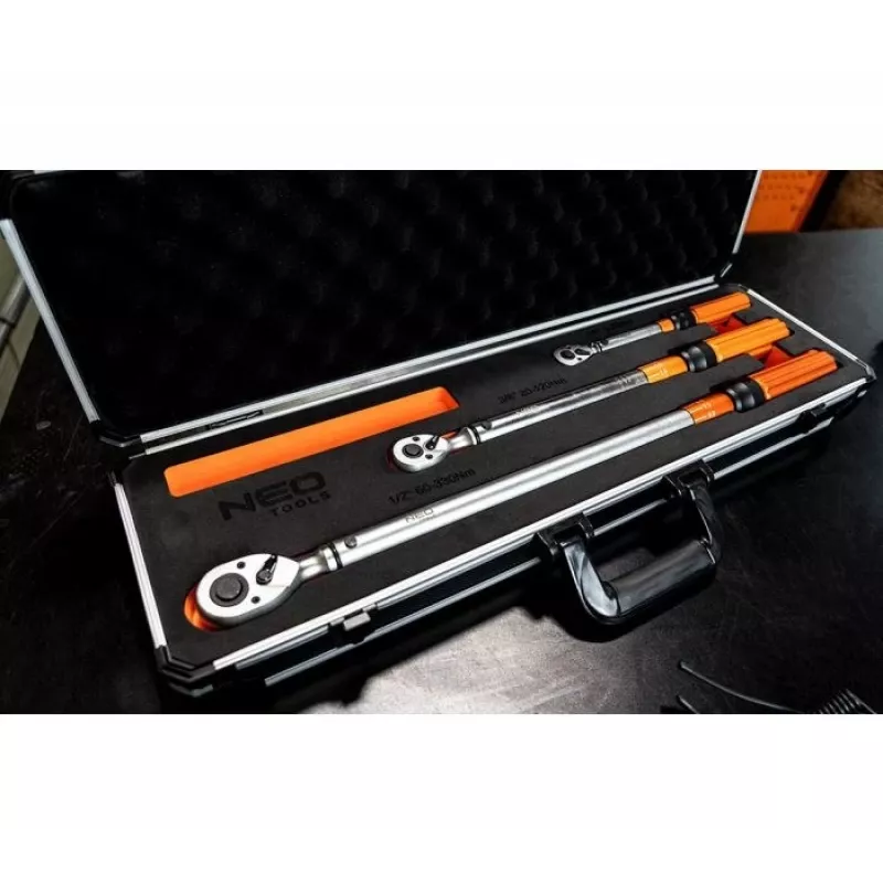 Conjunto de chaves dinamométricas bidirecionais Neo Tools 1/4, 3/8, 1/2, 3 unid.