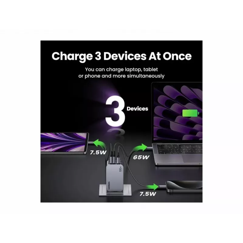 Carregador de interior UGREEN Nexode Pro 3 portas GaN PD carregamento rápido 2 USB Type-C
