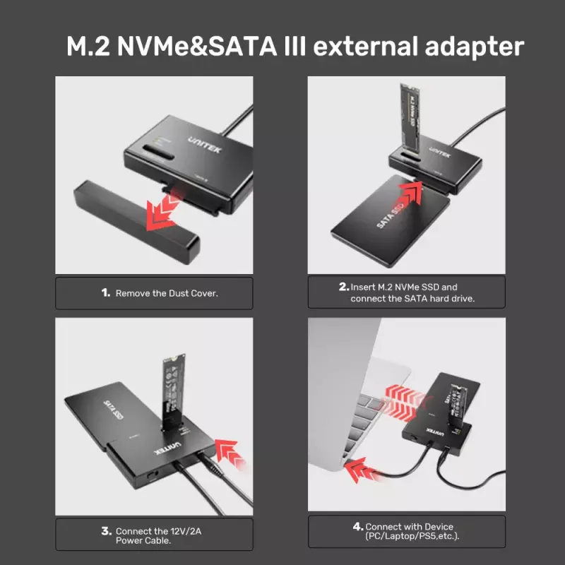 Caixa para SSD UNITEK S1232A01-EU preto M.2/2,5 polegadas/3,5 polegadas 10 Gbit/s