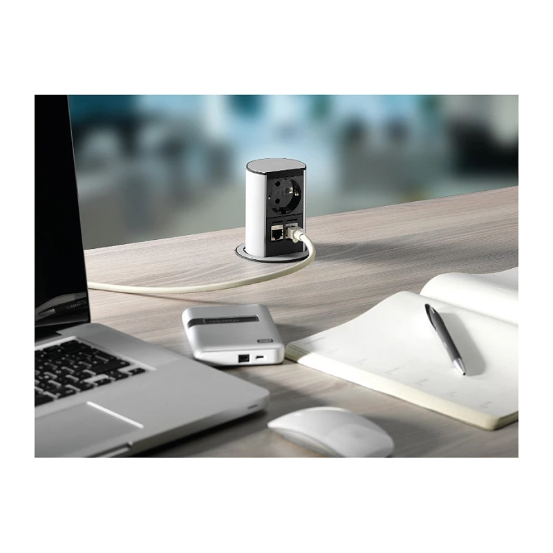 Elevador 1x tomada schuko 1xCAT6 1xUSB3.0 - Acessório alimentação elétrica