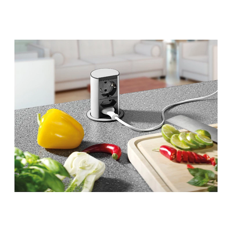 Elevador 1x tomada schuko 1xCAT6 1xUSB3.0 - Acessório alimentação elétrica