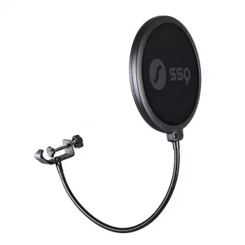 Filtro antipop SSQ Double Pop Filter SSQ POP1 SS-1923 para microfones de estúdio, malha metálica de duas camadas, braço flexível ajustável