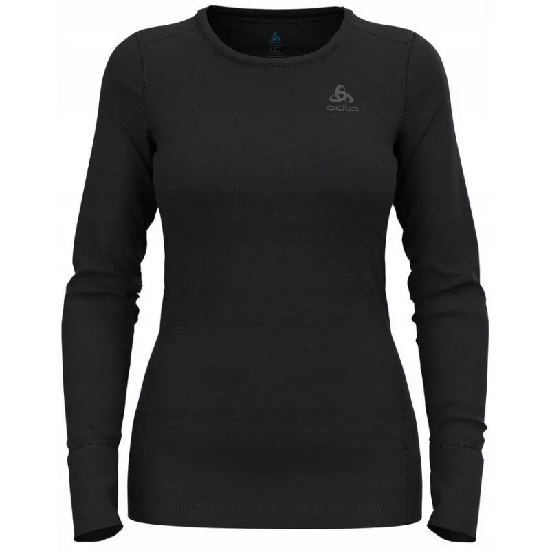 Odlo BL TOP decote redondo l/s MERINO 200 T-shirt de mulher, tamanho S, Preto