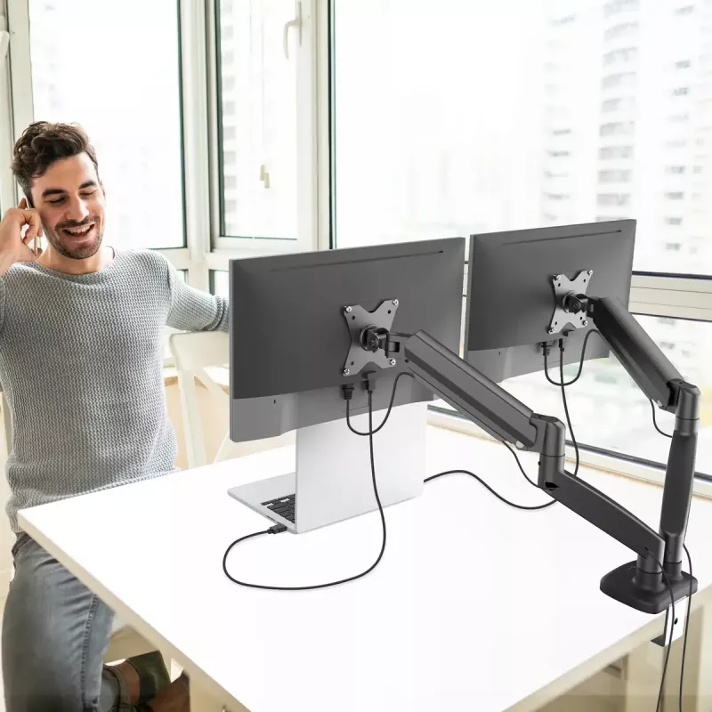 j5create JTSA102 Suporte ergonómico para dois monitores Preto fixação por grampo/passagem de mesa 16 kg
