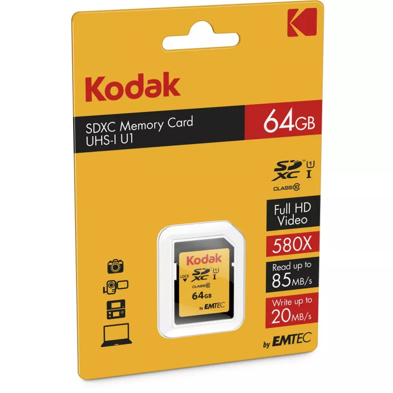 Kodak SDXC Premium Cartão de memória, 64 GB, UHS-I U1 V10, Class 10 (EKMSD64GXC10K)
