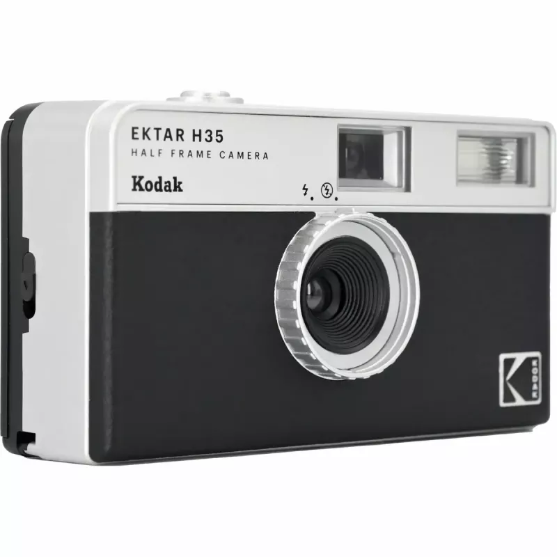 Máquina fotográfica de filme 35 mm Kodak Ektar H35 preta — máquina compacta, lente fixa, formato de filme 35 mm