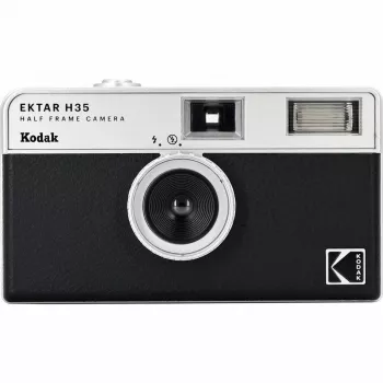 Máquina fotográfica de filme 35 mm Kodak Ektar H35 preta — máquina compacta, lente fixa, formato de filme 35 mm