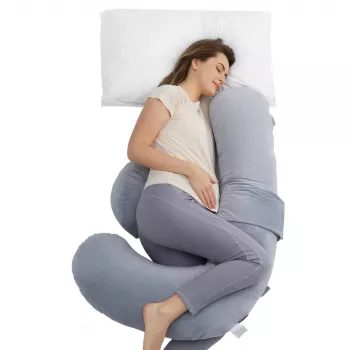 Almofada de gravidez em forma de F Momcozy PP007, cinzento veludo