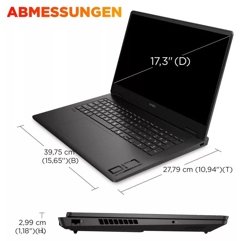 Portátil de gaming HP OMEN 17-db1176ng – 17,3 FHD 144 Hz, Ryzen AI 7, 32 GB RAM, 1 TB SSD, RTX 5070 (BZ9E8EA#ABD)