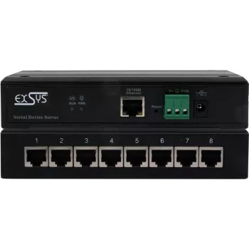 Servidor de dispositivos série Exsys EX-61008 — 8x portas RS232/422/485, inclui fonte de alimentação
