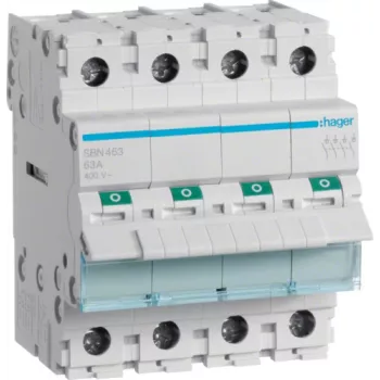Disjuntor Hager SBN463 – 63 A, tensão da bobina até 440 V, 4 módulos, IP20