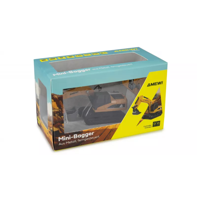 Escavadora RC Amewi 22747 escala 1:64, motor elétrico, para crianças a partir dos 6 anos