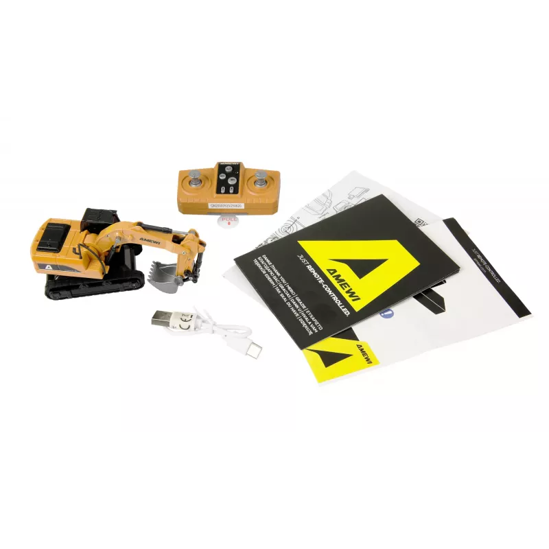 Escavadora RC Amewi 22747 escala 1:64, motor elétrico, para crianças a partir dos 6 anos