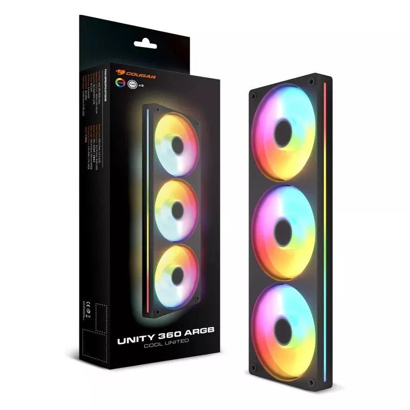 Ventoinha COUGAR Unity360-FB Single-Frame 360 ARGB PWM Reversed, 120 mm, 700–1600 rpm, FDB, Preto