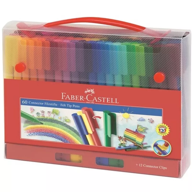 Faber-Castell CONNECTOR Marcadores de feltro 155560, estojo de 60, cores variadas